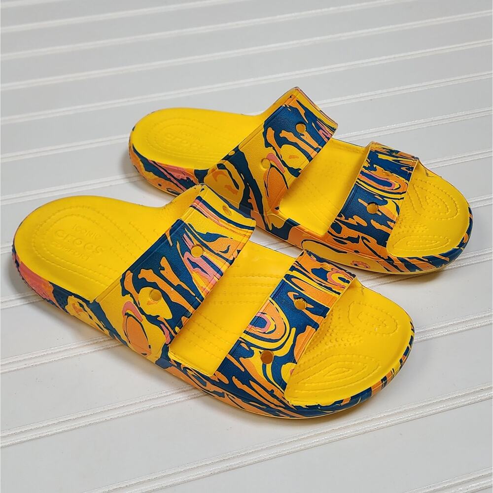 Crocs Classic Unisex Adults Marbled Slide Sandals Size 7 Men's/9 Women's Yellow